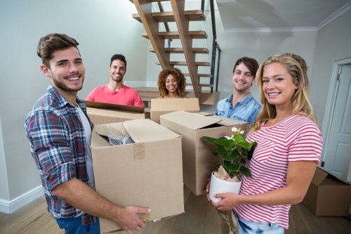 Office relocation planning in Blackfriars with moving boxes and desks