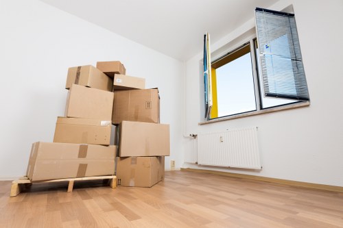 Packed furniture ready for transport in central London